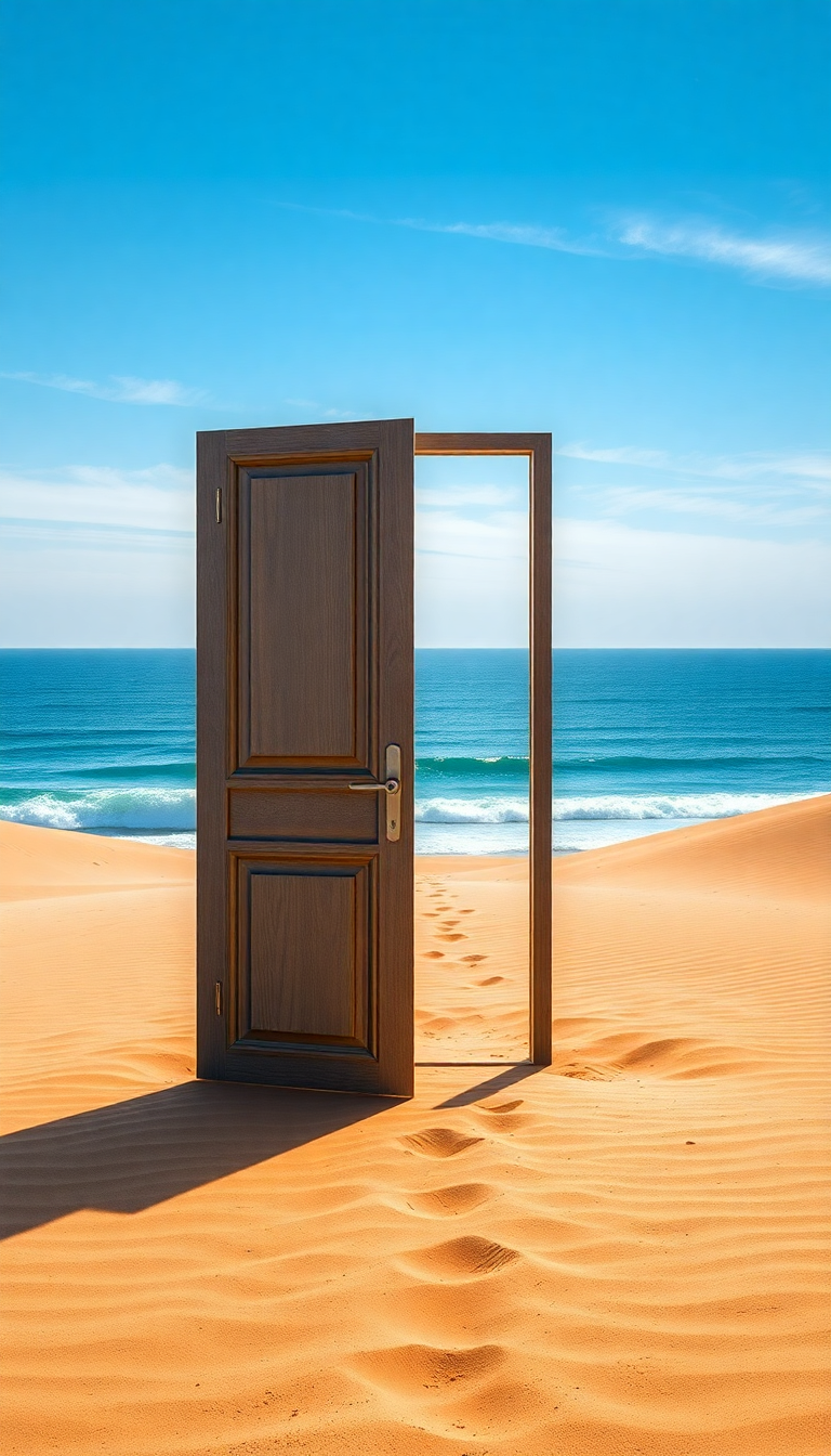 Door Standing Alone In Desert Digital art Wallpaper