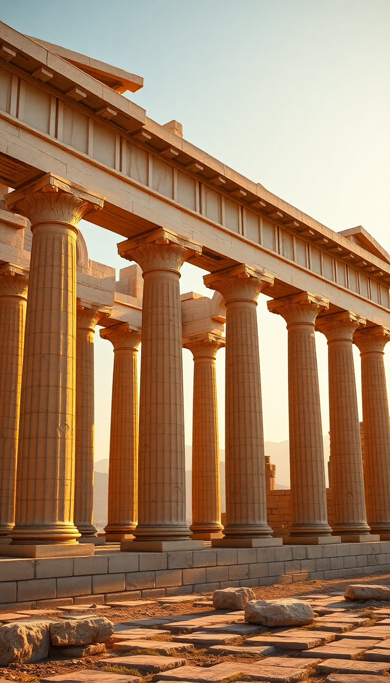 Ancient Greek Temple Ruins Golden Photorealistic Wallpaper