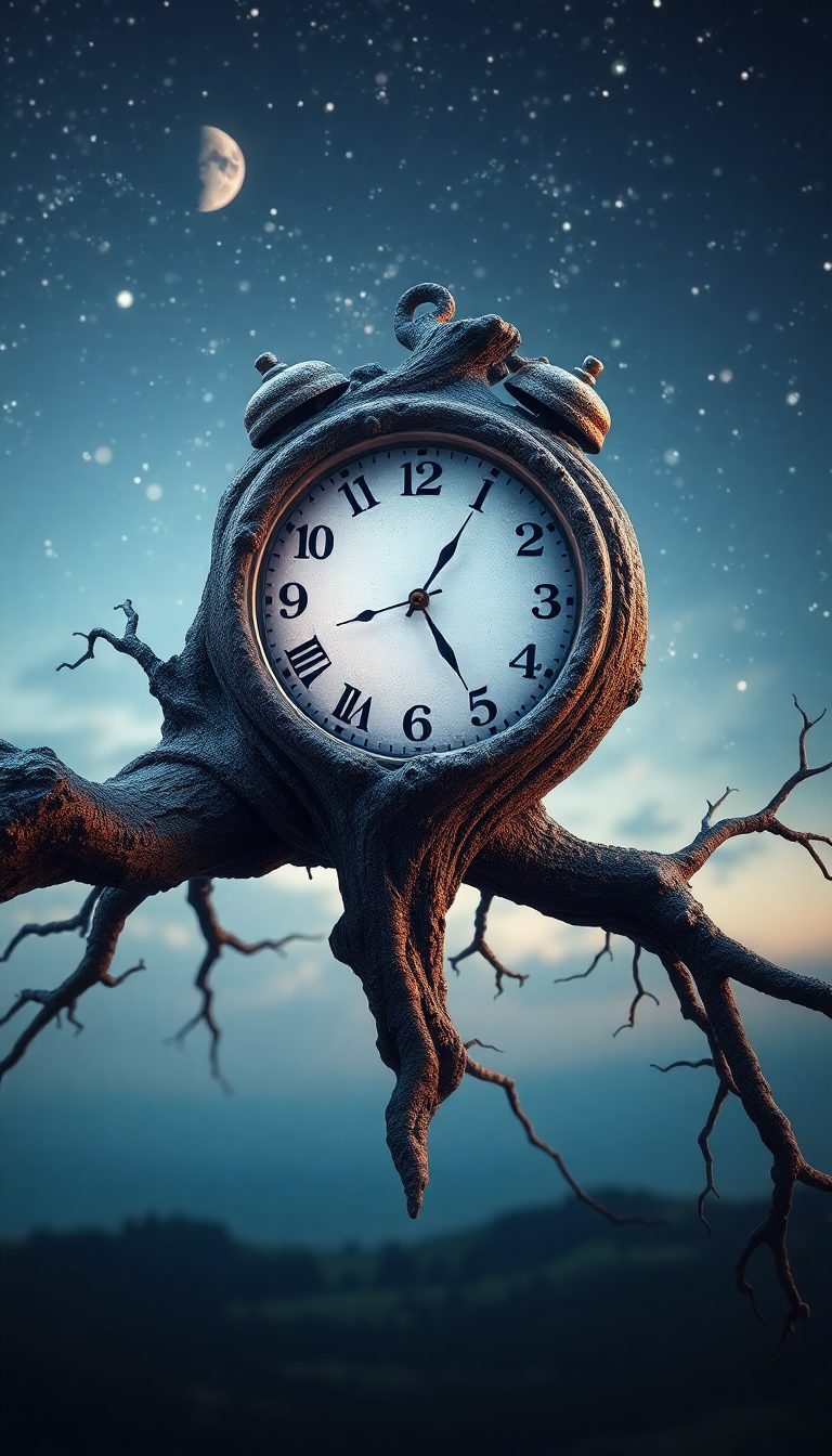 Melting Clock On Tree Branch Digital art Wallpaper