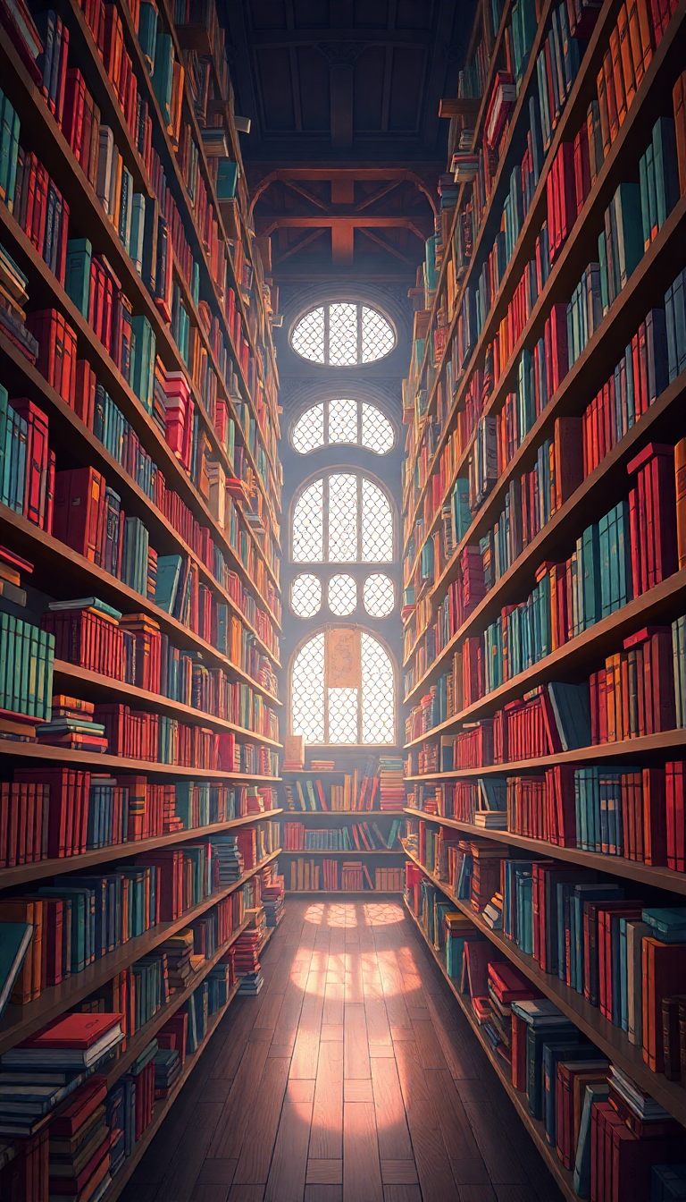 Magical Library Infinite Bookshelves Floating Anime Wallpaper