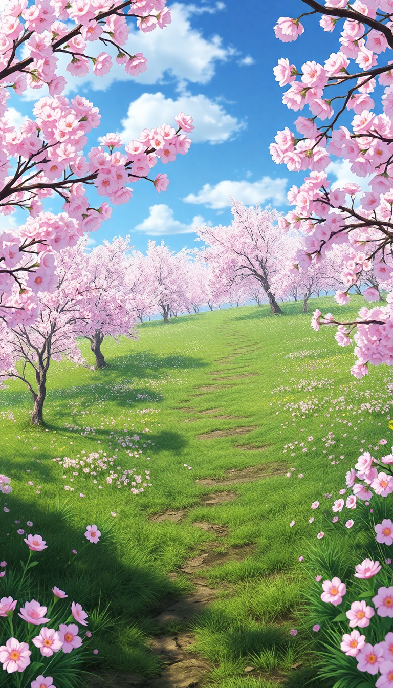 A Field Of Cherry Blossoms Anime Wallpaper