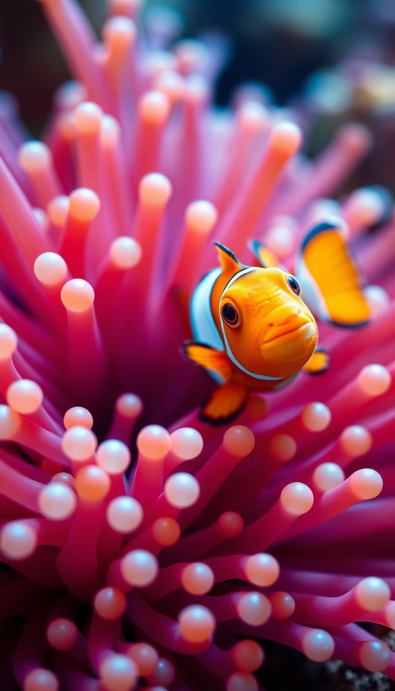 Anemone And Clownfish Macro Vibrant Photorealistic Wallpaper
