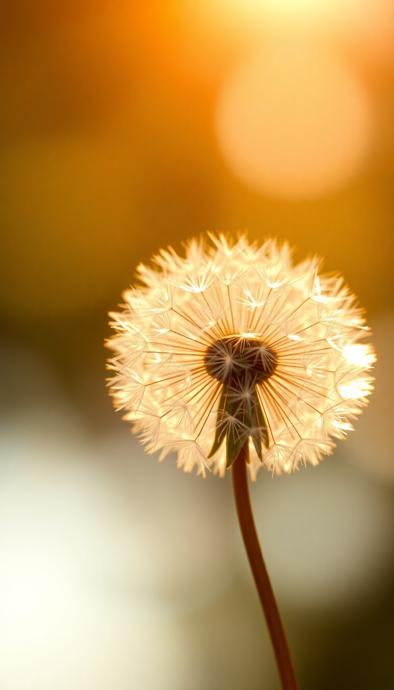 Dandelion Seeds Floating In Golden Aesthetic Wallpaper