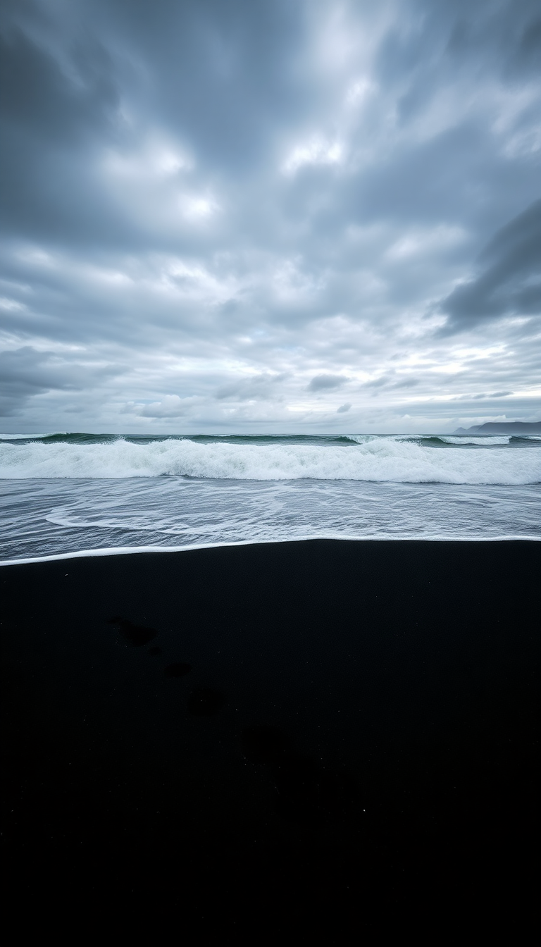 Icelandic Black Sand Beach Waves Photorealistic Wallpaper