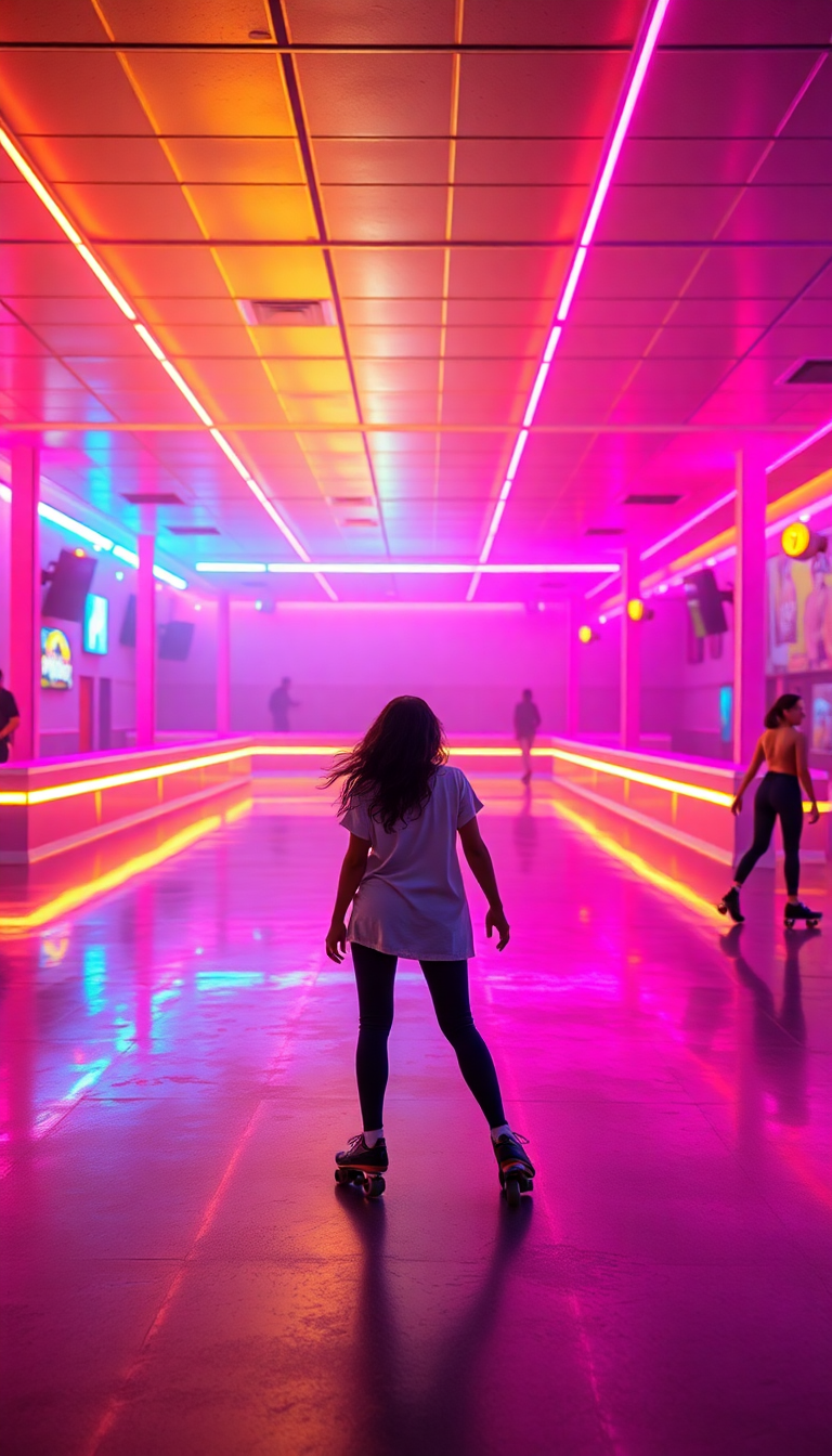 Roller Skating Rink 80s Neon Photorealistic Wallpaper