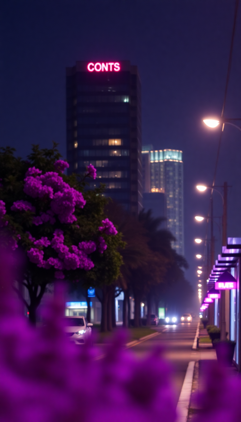 Purple Summer City Night Aesthetic Wallpaper