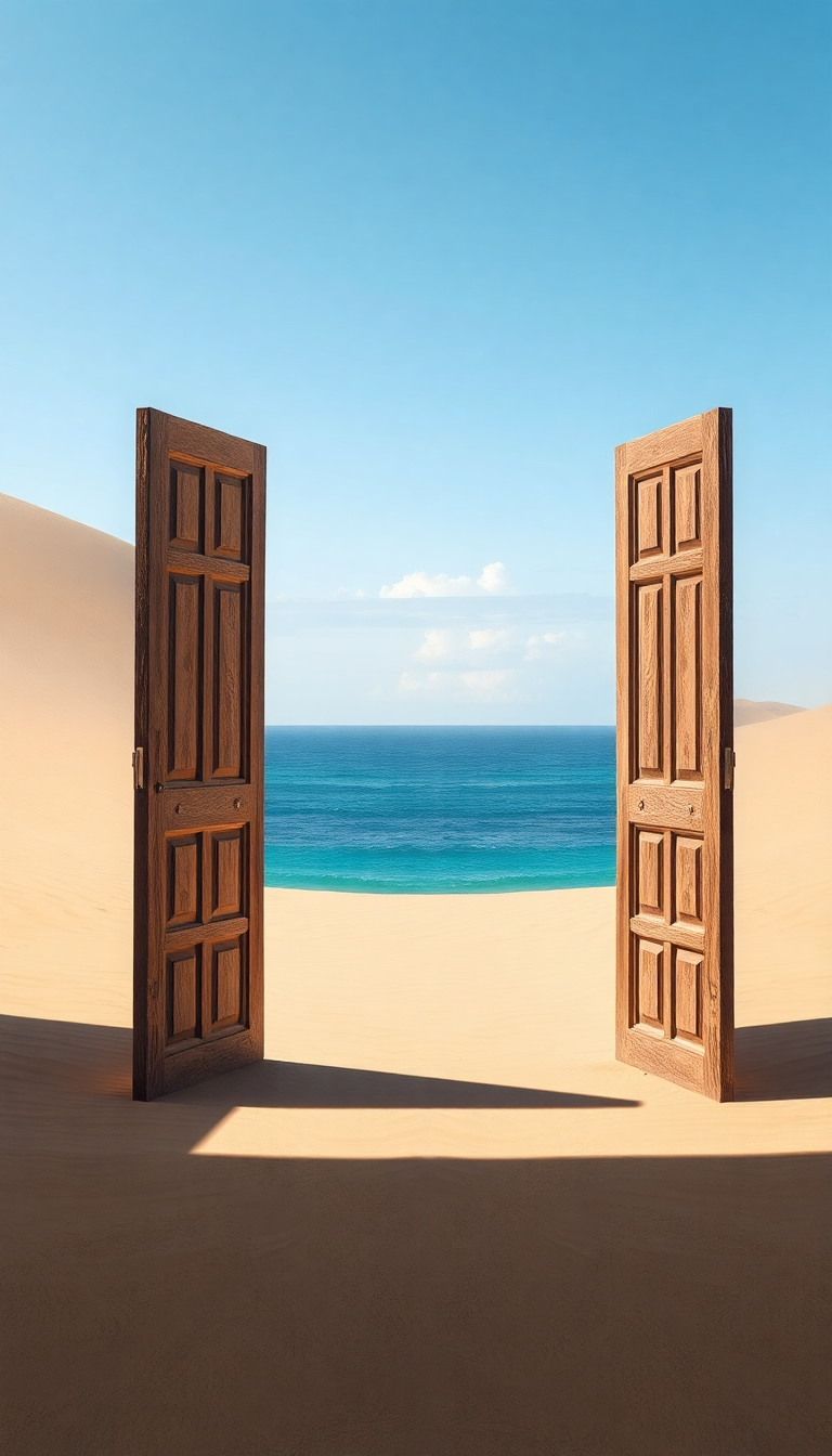 Door Standing Alone In Desert Digital art Wallpaper