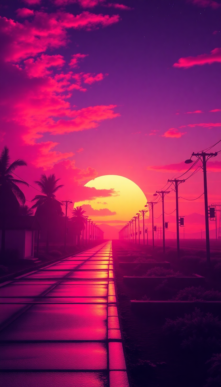 Synthwave Sunset That Shows The Digital art Wallpaper