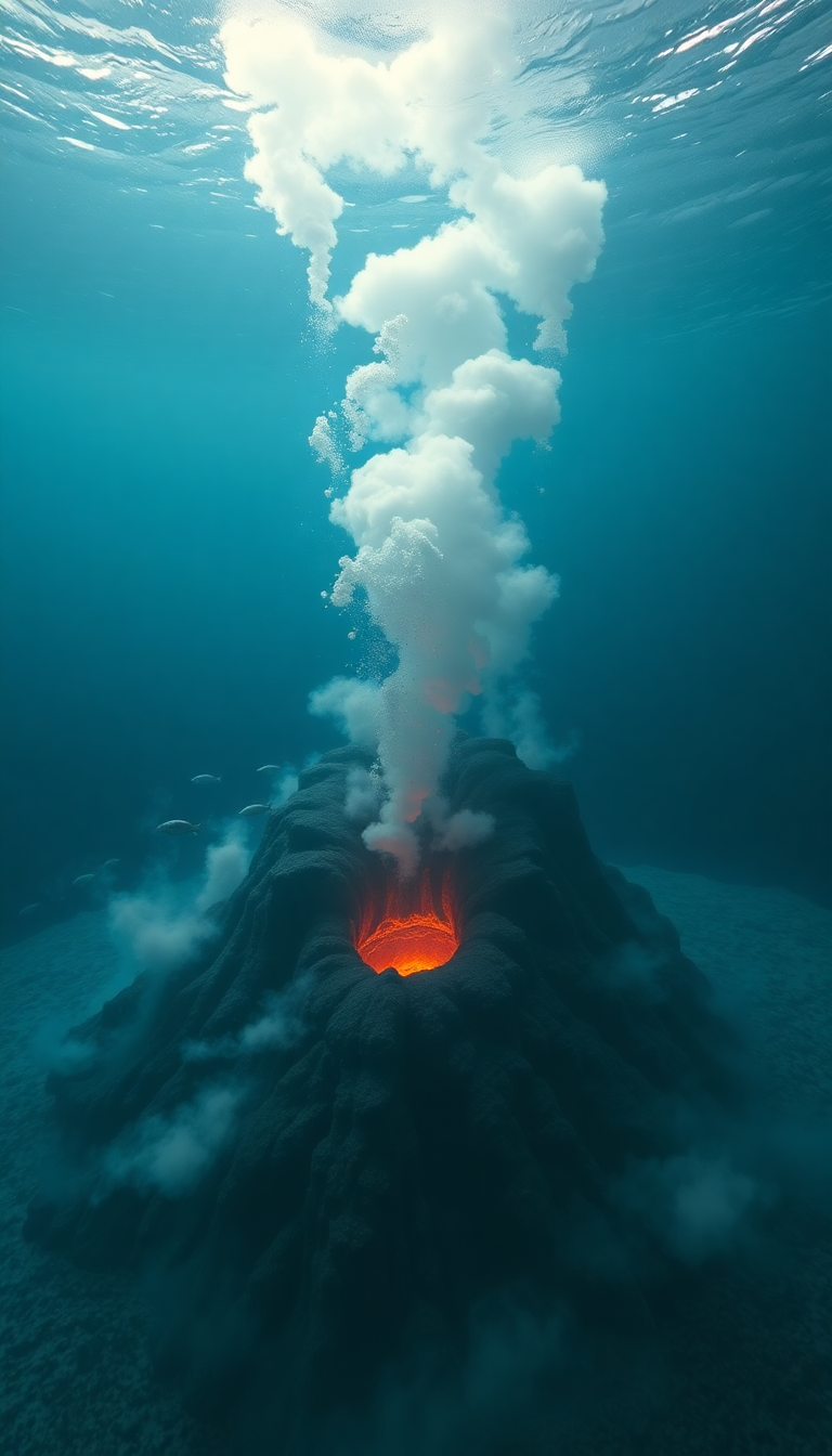 Underwater Volcano Vents Smoke Sea Photorealistic Wallpaper