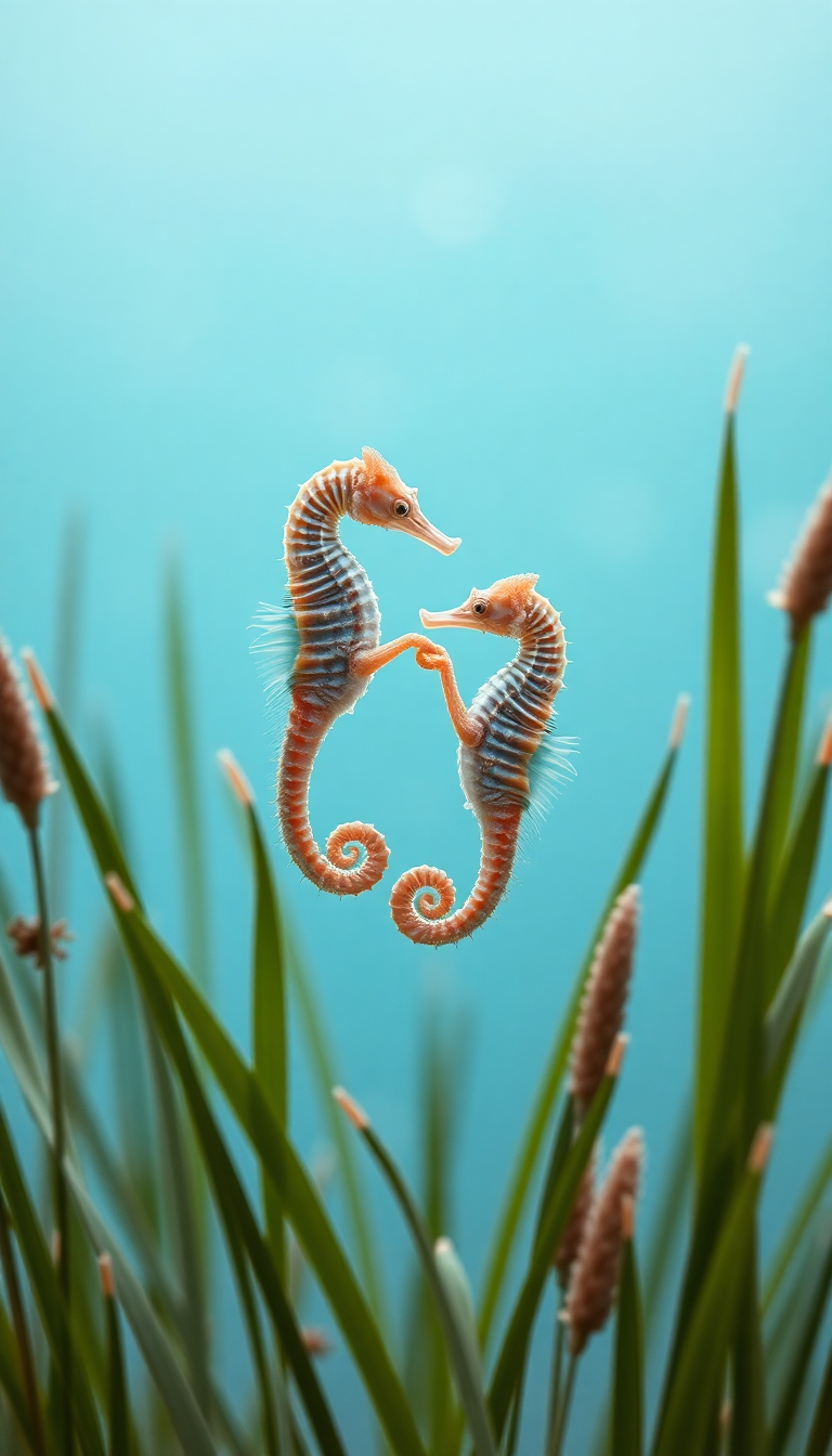 Seahorse Couple Dancing Seagrass Magical Aesthetic Wallpaper