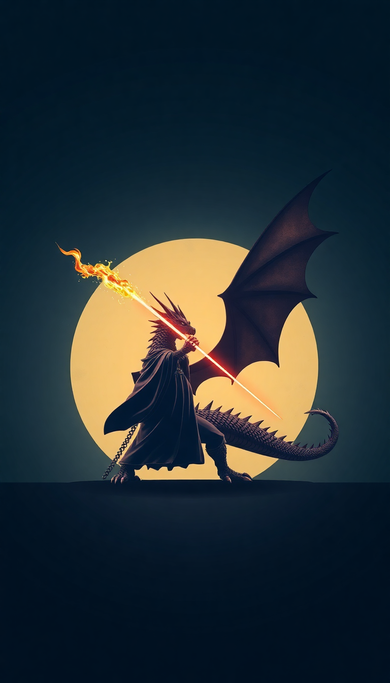 Wizard Fighting Dragon Minimalist Wallpaper
