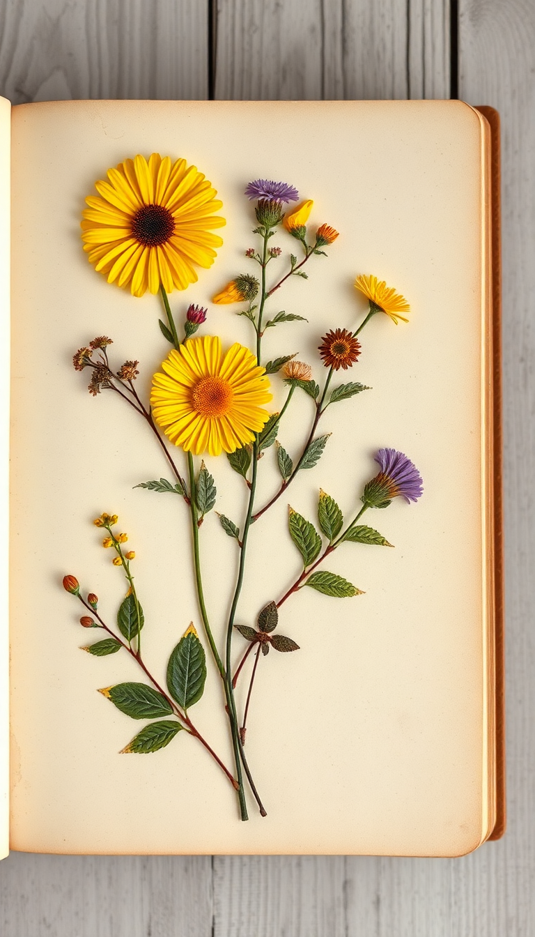 Pressed Flowers In Journal Vintage Aesthetic Wallpaper