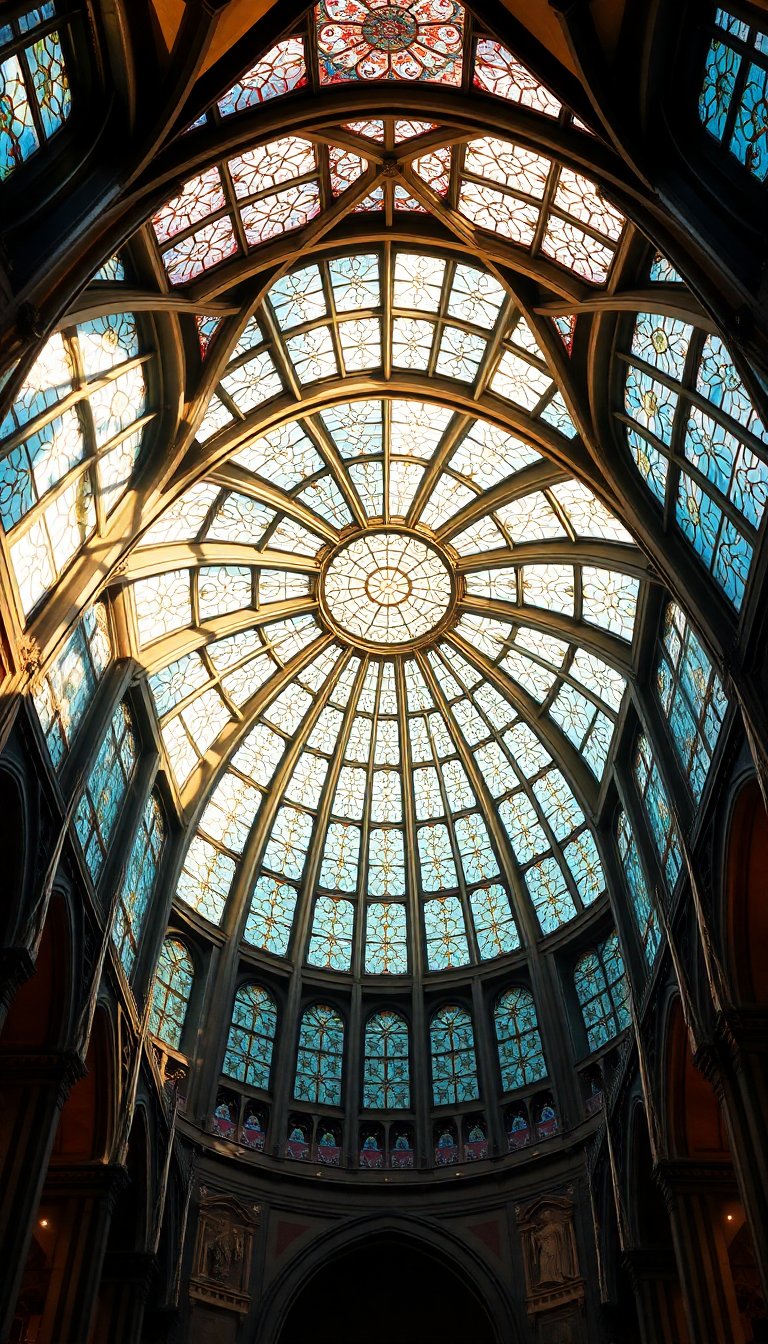 Cathedral Ceiling Stained Glass Light Photorealistic Wallpaper