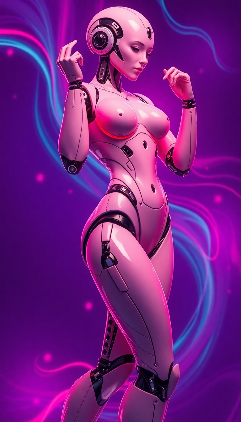 Sexy Female Robot Twerking With Abstract Wallpaper