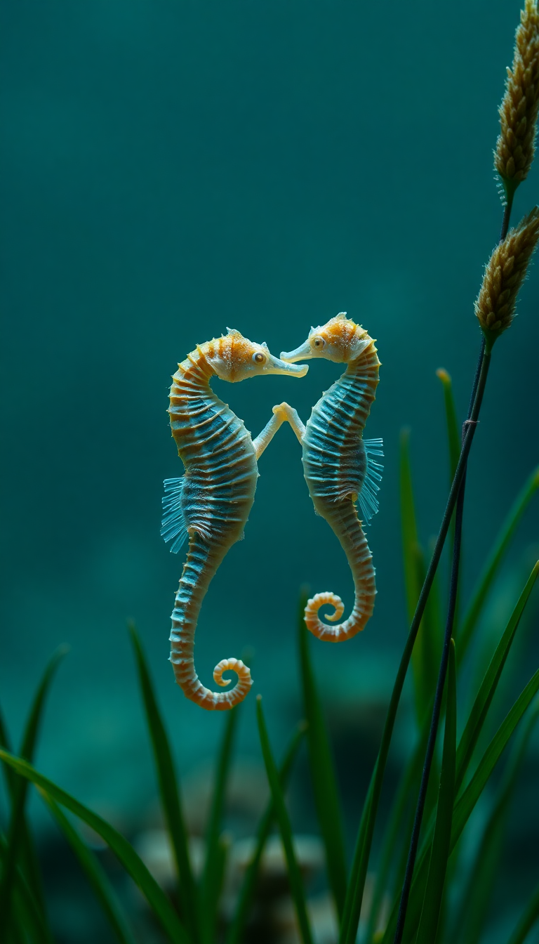 Seahorse Couple Dancing Seagrass Magical Aesthetic Wallpaper