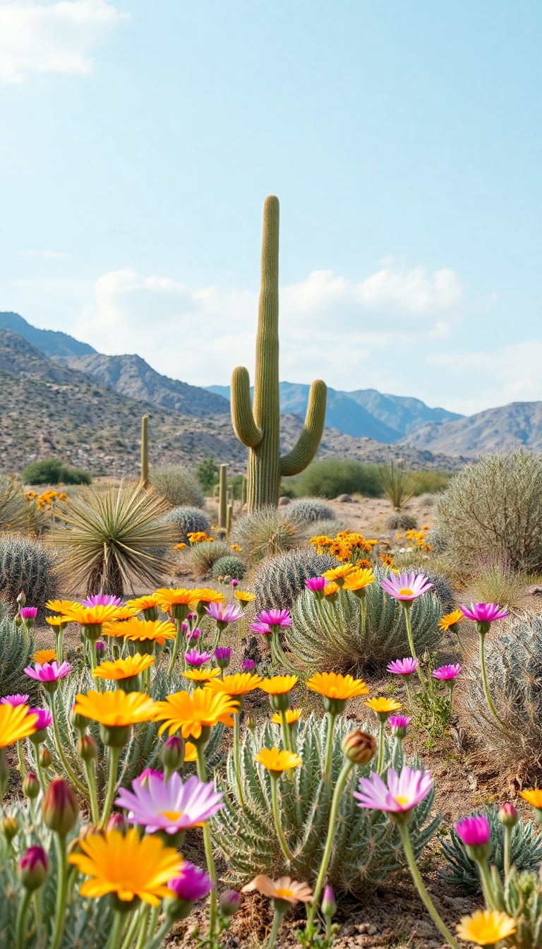 Blooming Desert After Rain Wildflowers Photorealistic Wallpaper
