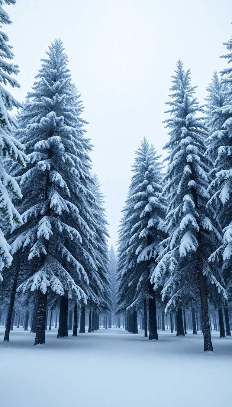 Winter First Snow Pine Trees Photorealistic Wallpaper