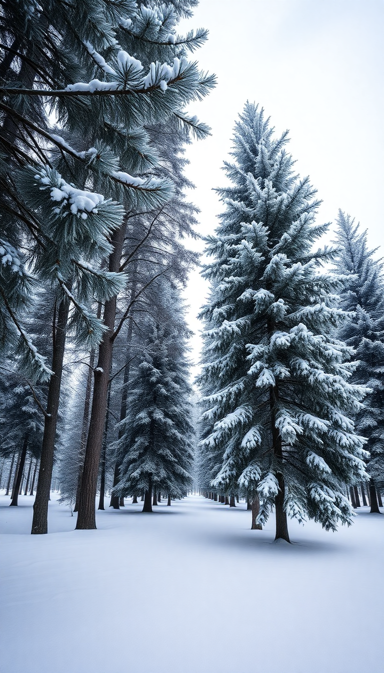 Winter First Snow Pine Trees Photorealistic Wallpaper