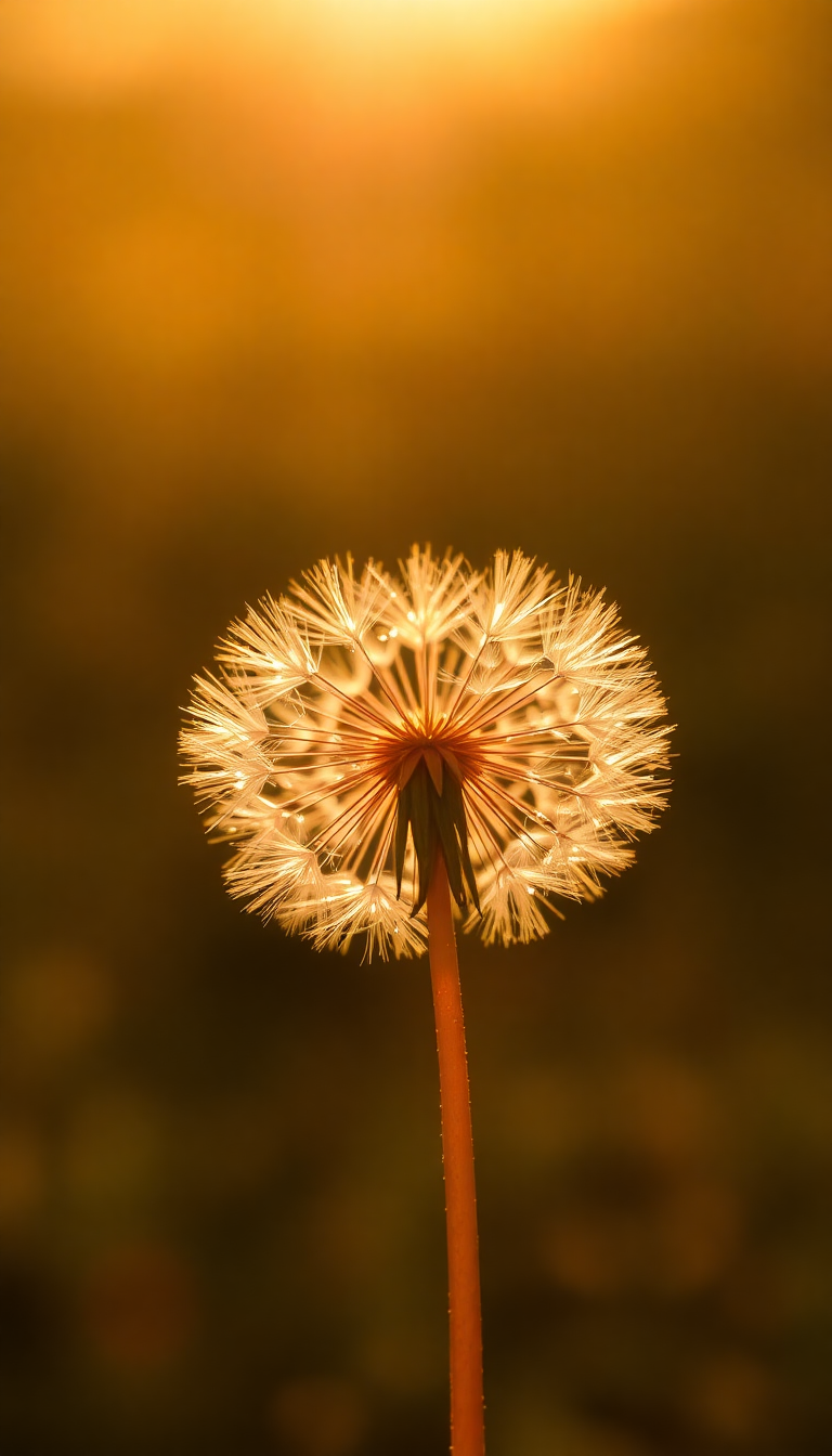 Dandelion Seeds Floating In Golden Aesthetic Wallpaper