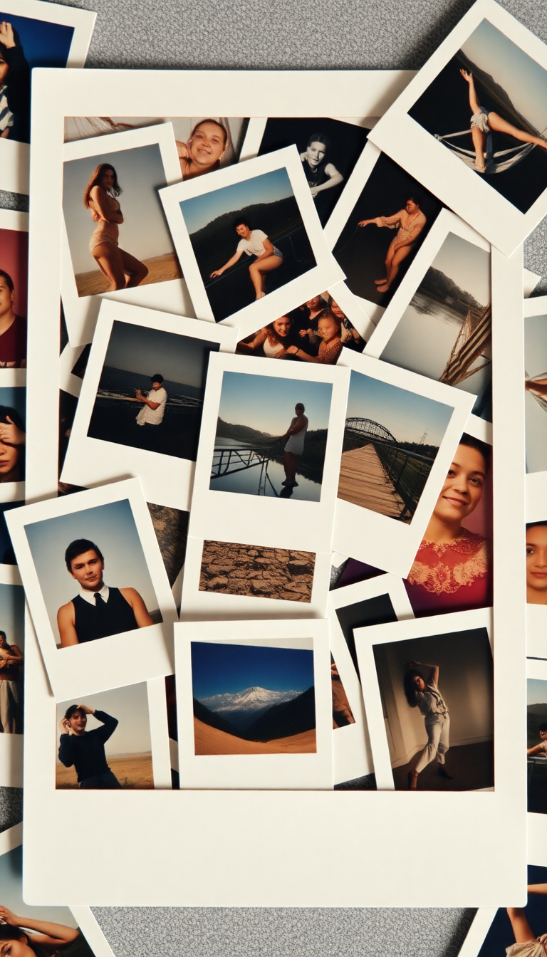Vintage Polaroid Collection Scattered Memories Aesthetic Wallpaper