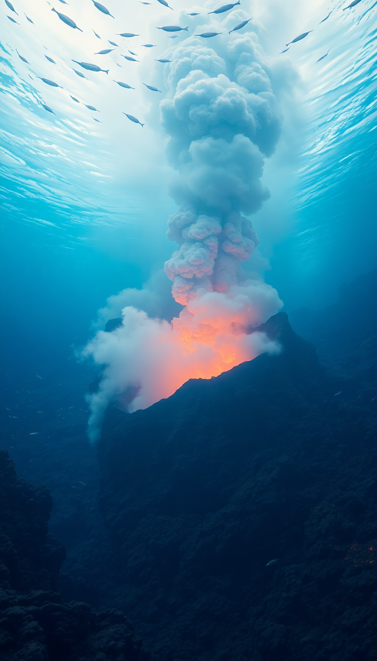Underwater Volcano Vents Smoke Sea Photorealistic Wallpaper