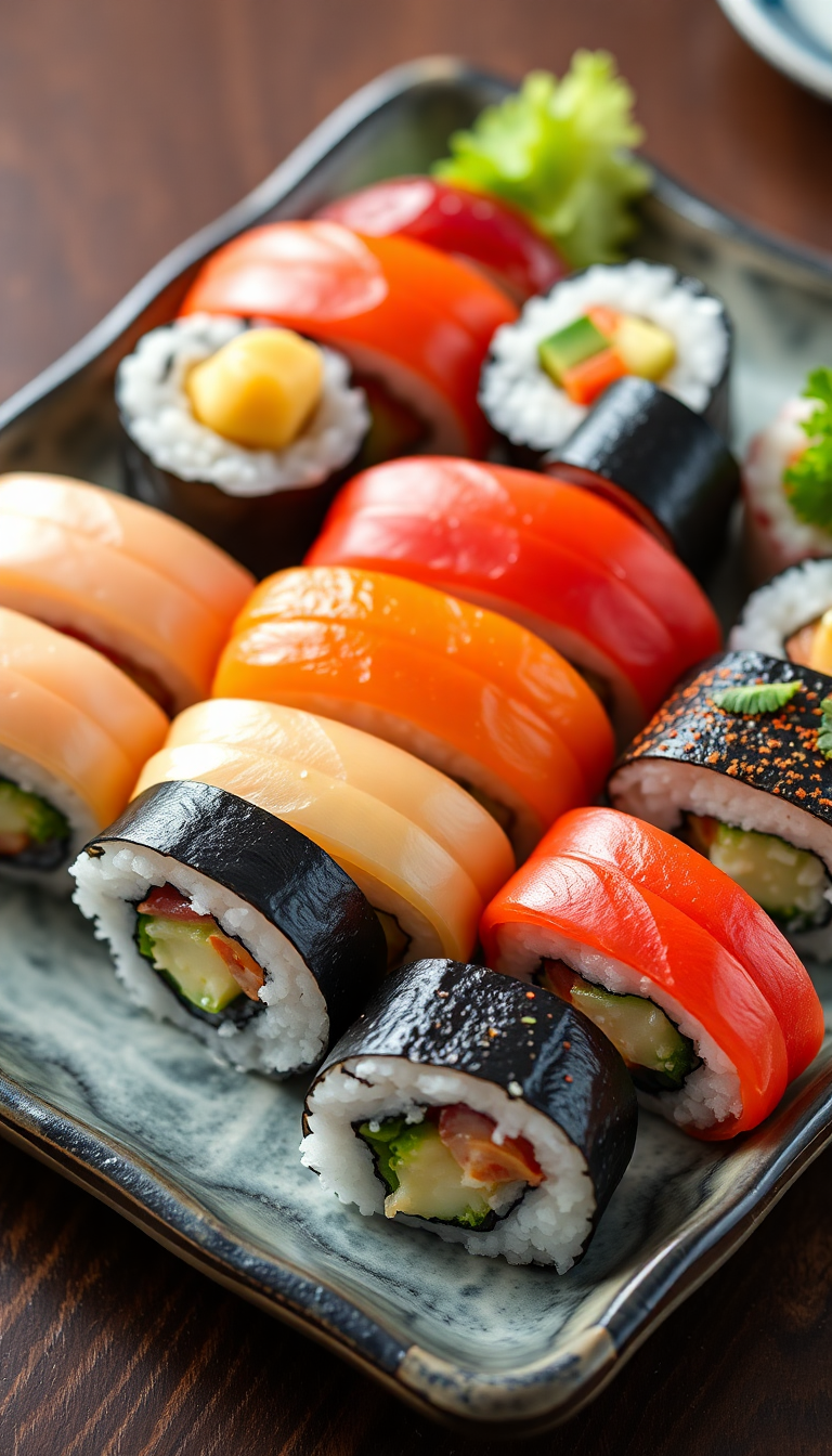 Fresh Sushi Arrangement Artistic Plating Photorealistic Wallpaper