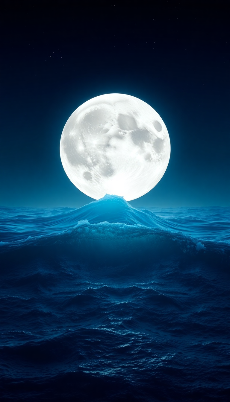 Giant Moon Touching Ocean Surface Digital art Wallpaper