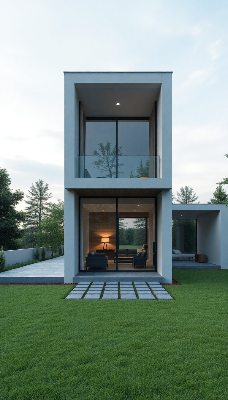 Modern Minimalist House Glass Walls Photorealistic Wallpaper