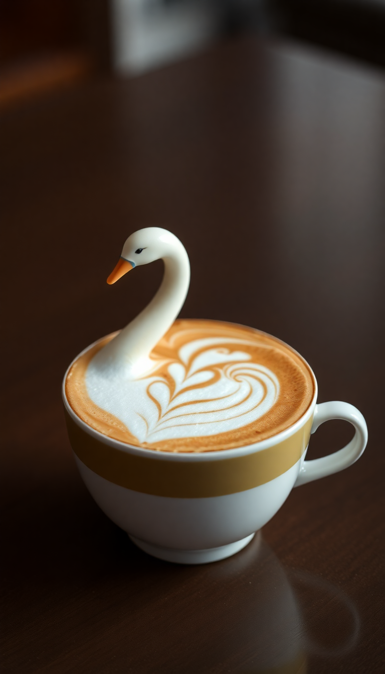 Perfect Latte Art Swan Milk Photorealistic Wallpaper