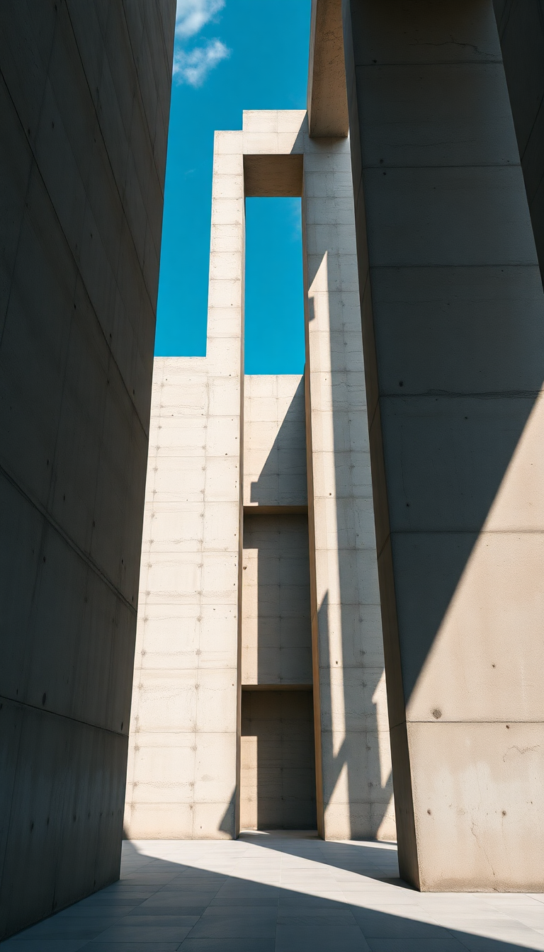 Brutalist Architecture Concrete Geometric Shadows Photorealistic Wallpaper