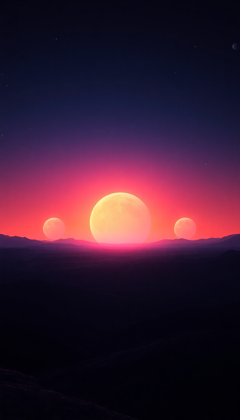 Alien Sunrise Three Suns Different Digital art Wallpaper
