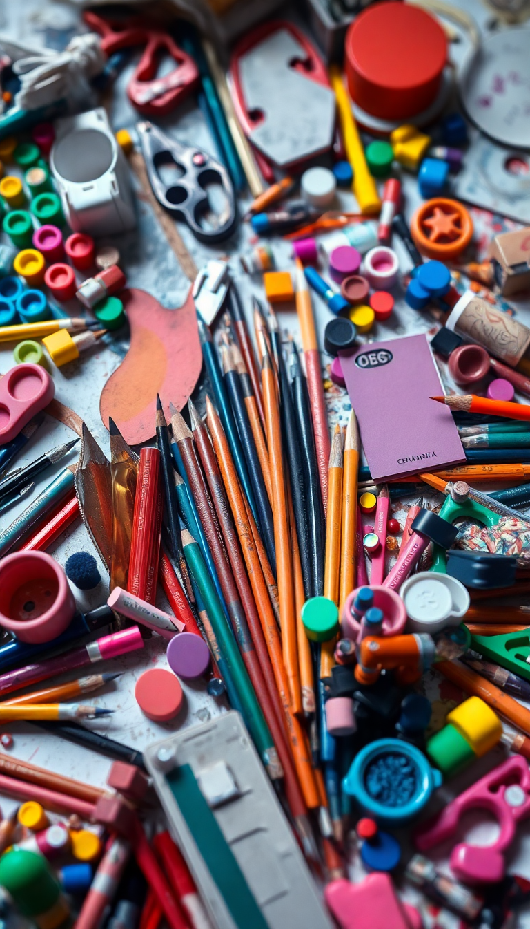 Art Supplies Scattered Creative Mess Photorealistic Wallpaper