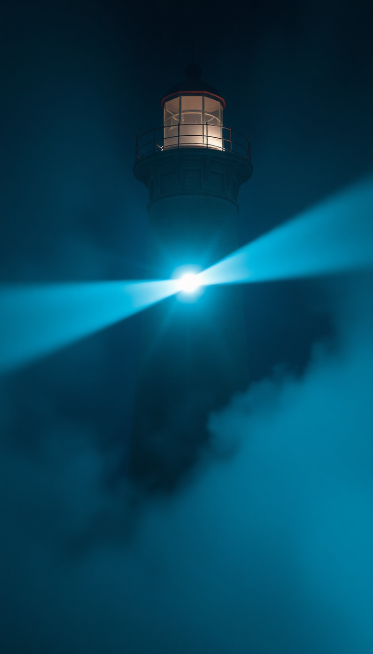 Old Lighthouse Beam Cutting Through Photorealistic Wallpaper