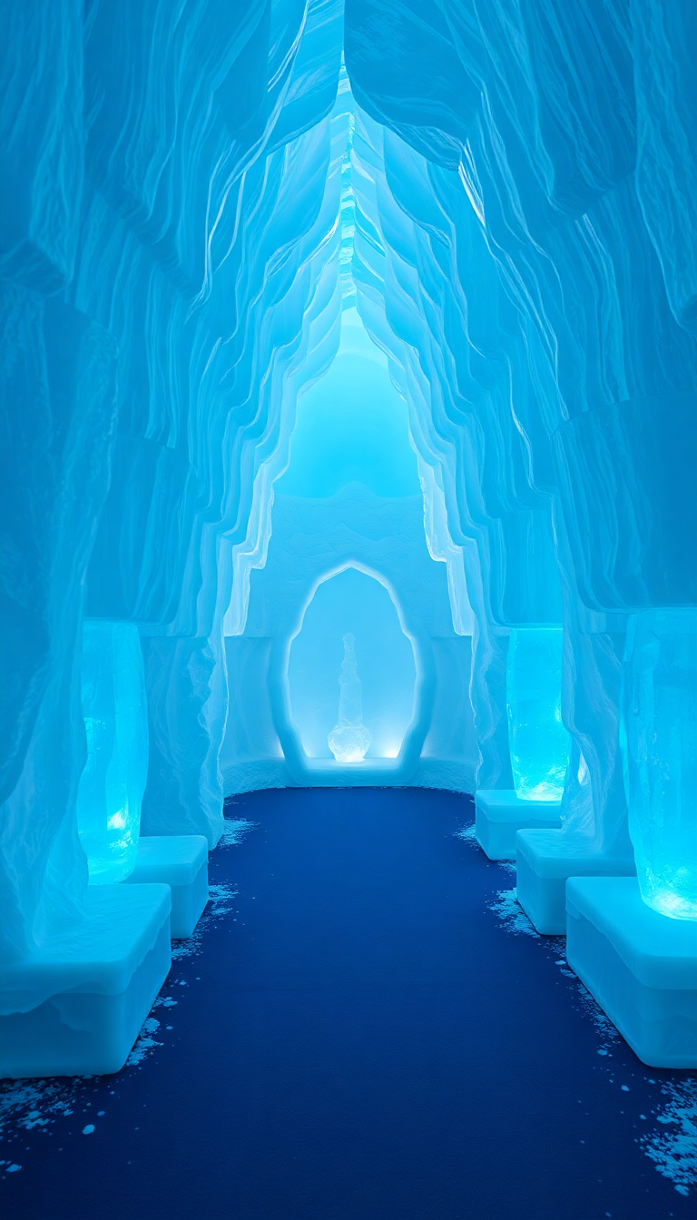 Ice Hotel Interior Frozen Sculptures Photorealistic Wallpaper