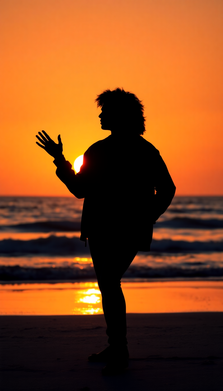 Beach Sunset Golden Hour Silhouette Photorealistic Wallpaper