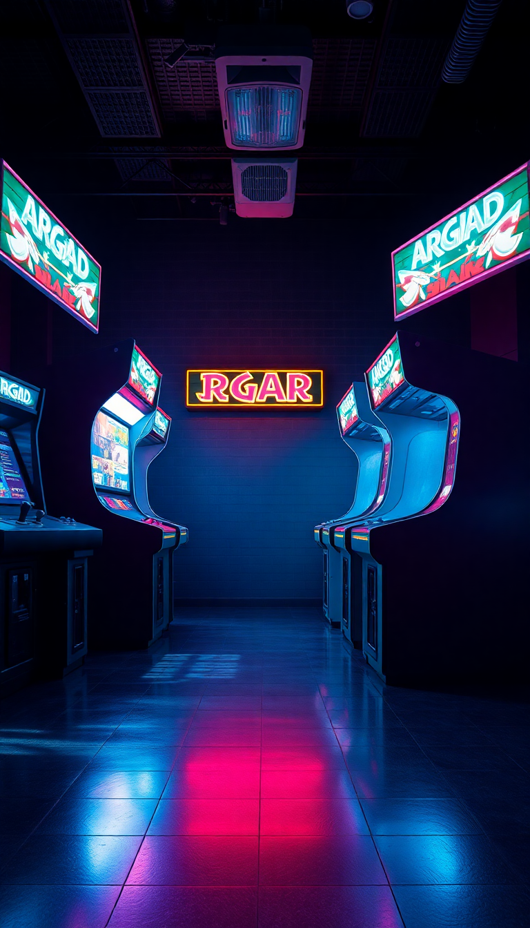 Old Arcade Machines Dark Room Photorealistic Wallpaper