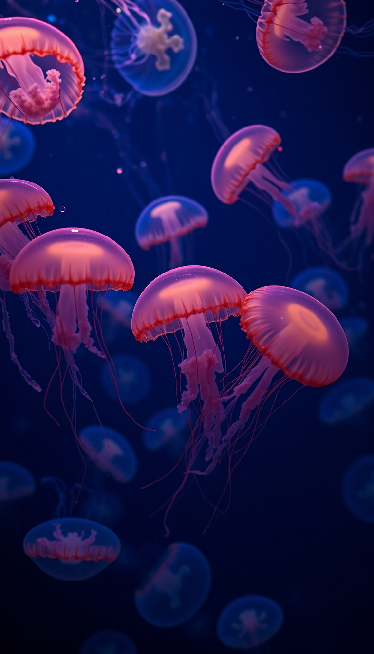 Jellyfish Swarm Deep Ocean Bioluminescent Photorealistic Wallpaper