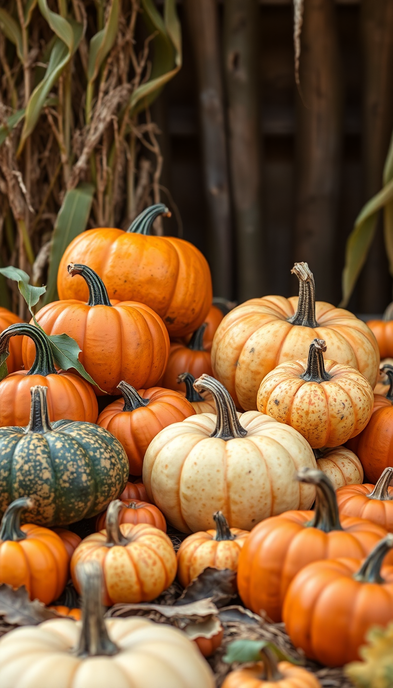 Autumn Harvest Pumpkins Corn Farm Photorealistic Wallpaper