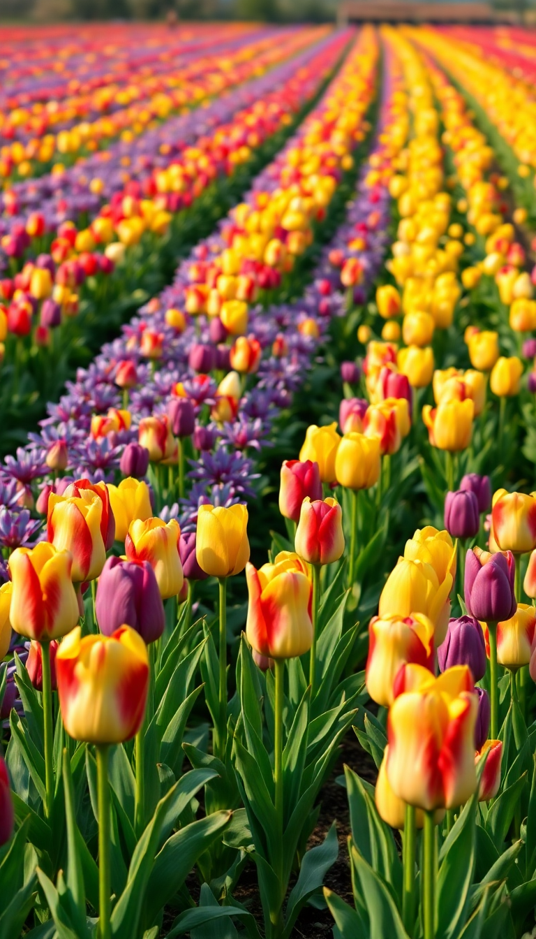 Spring Tulip Field Netherlands Colorful Photorealistic Wallpaper