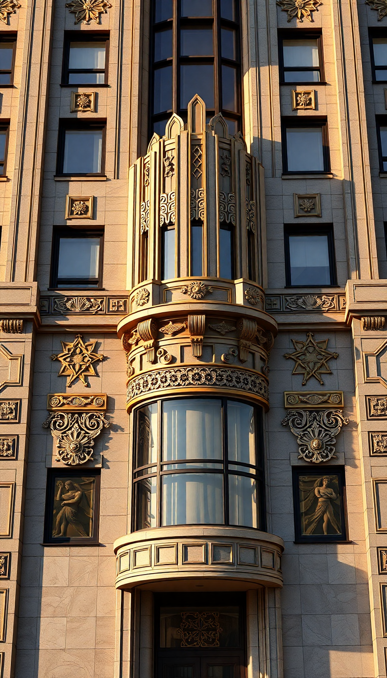 Art Deco Building Facade Geometric Photorealistic Wallpaper