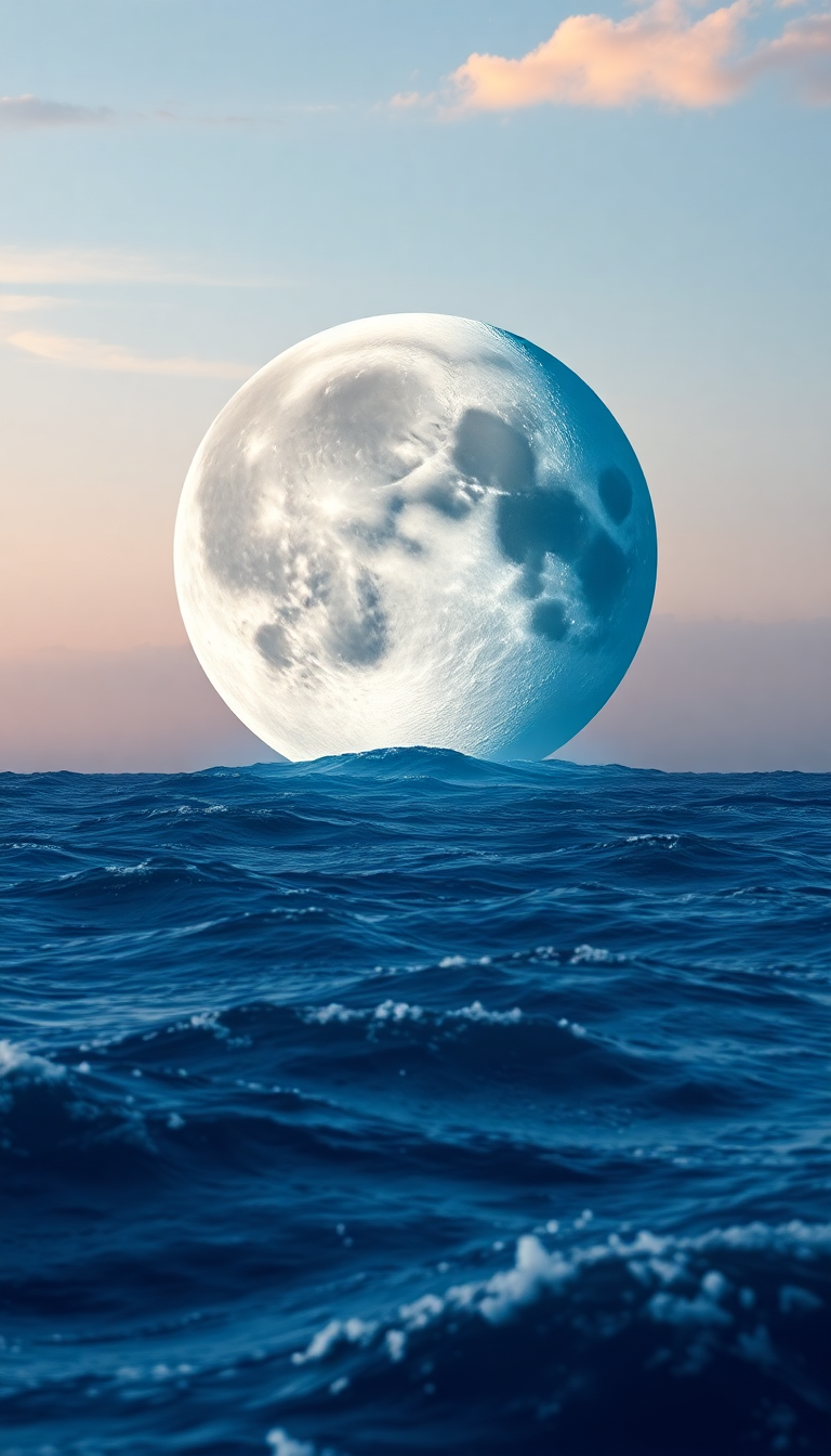 Giant Moon Touching Ocean Surface Digital art Wallpaper