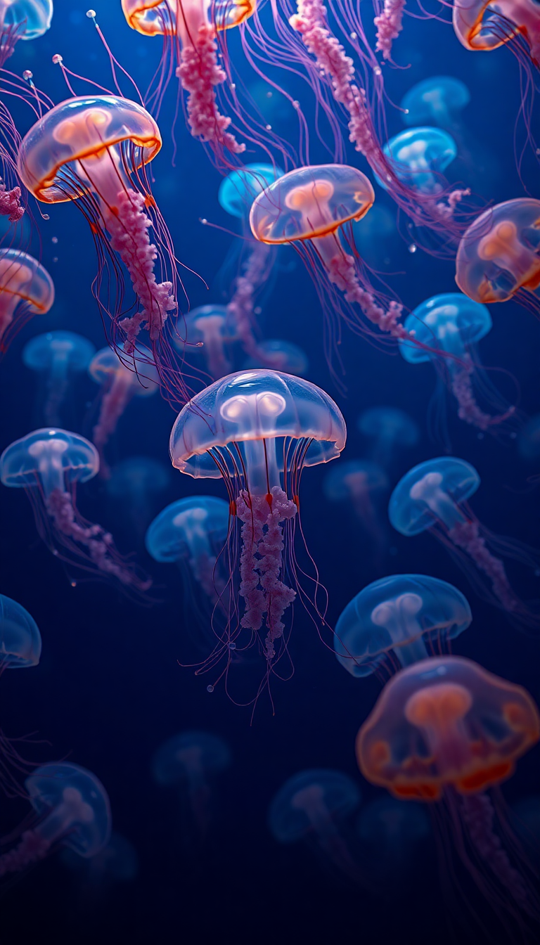 Jellyfish Swarm Deep Ocean Bioluminescent Photorealistic Wallpaper