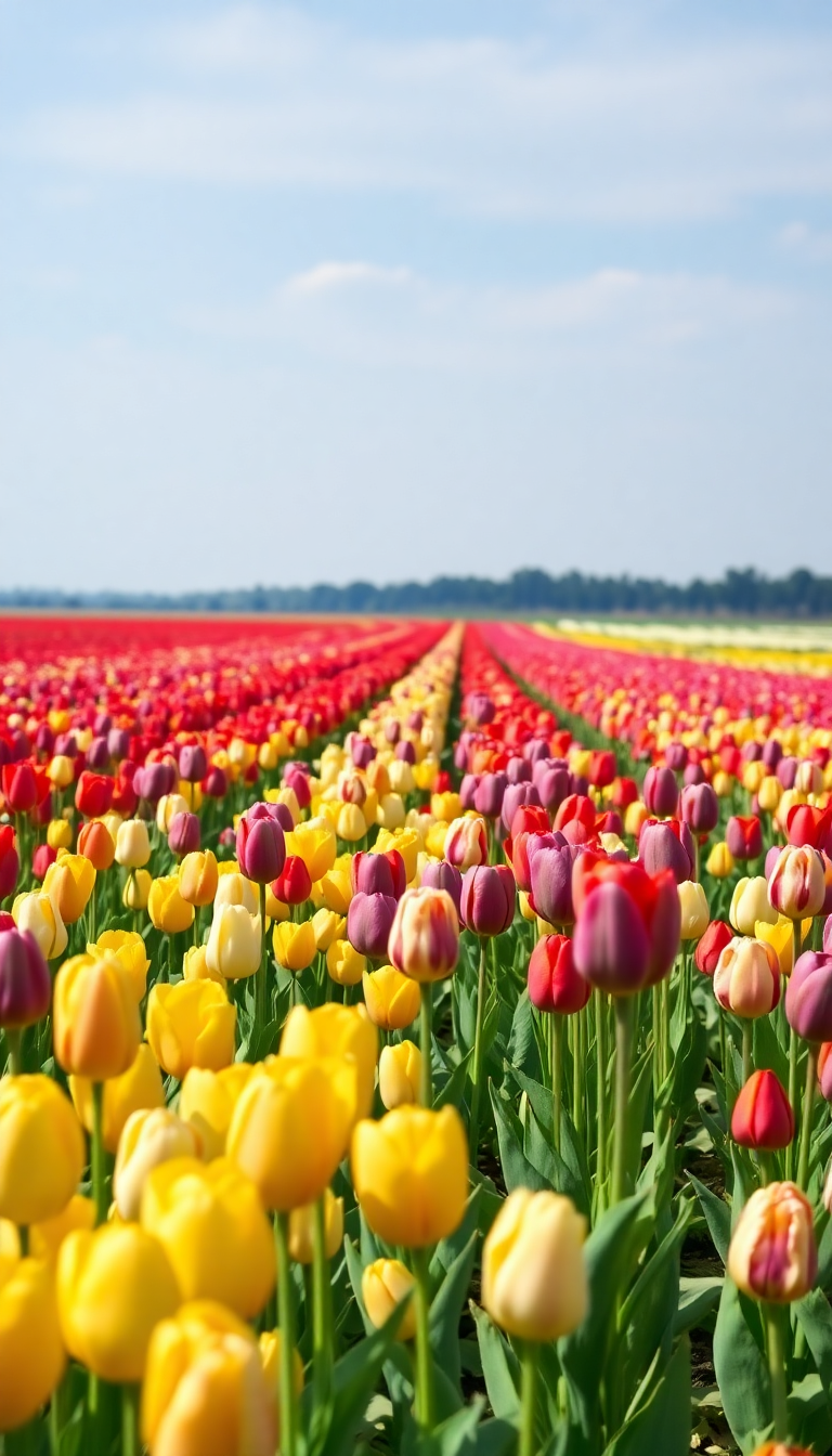 Tulip Field Rows Of Colors Photorealistic Wallpaper