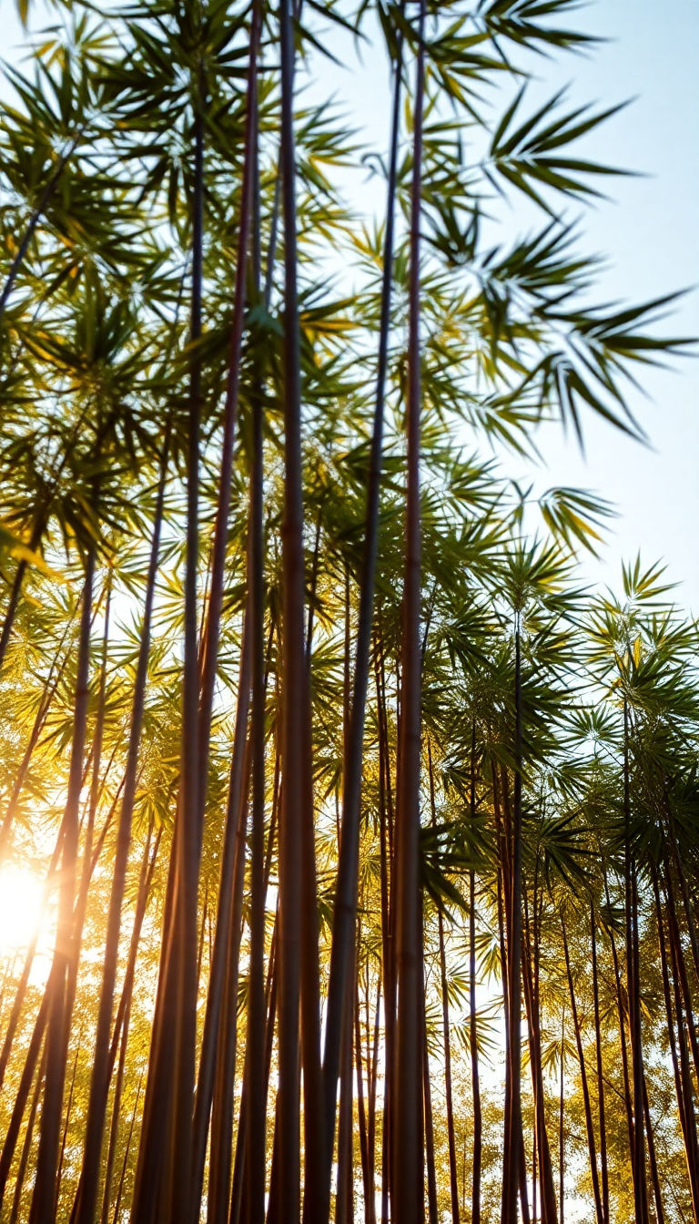 Bamboo Grove Swaying In Wind Minimalist Wallpaper