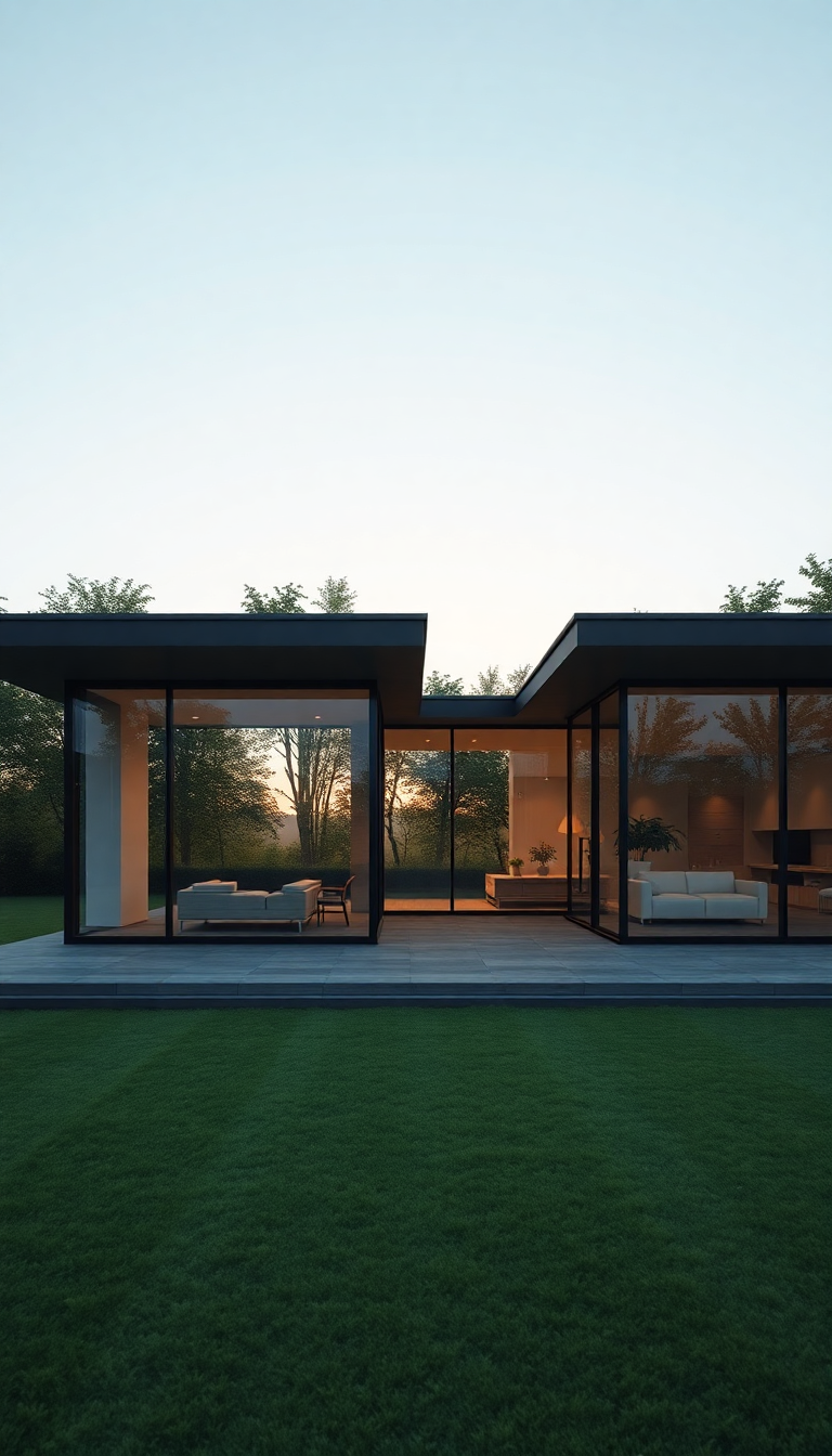 Modern Minimalist House Glass Walls Photorealistic Wallpaper