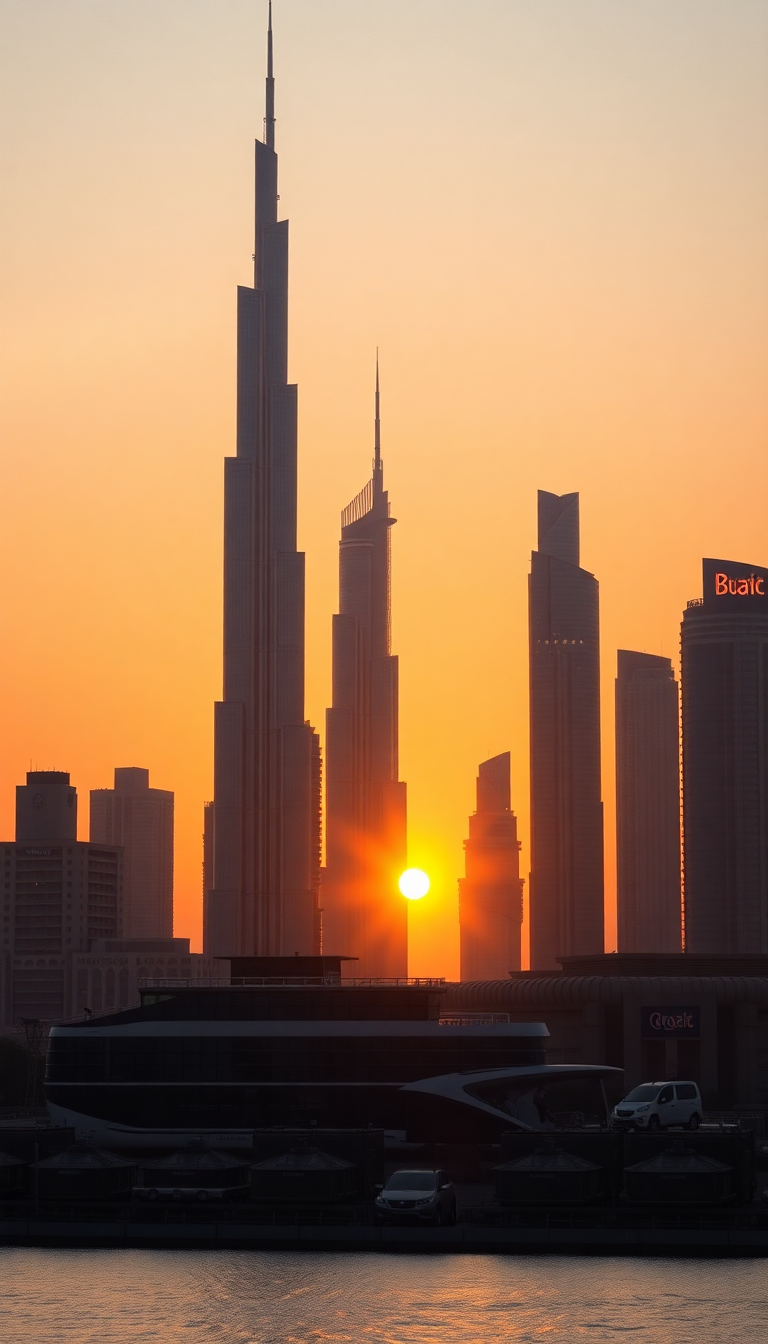 Dubai Skyline Futuristic Towers Sunset Photorealistic Wallpaper