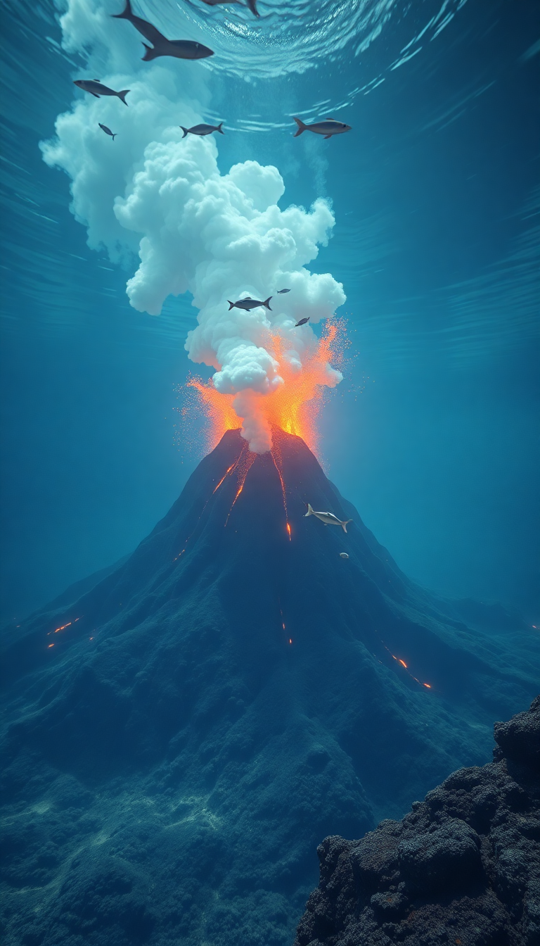 Underwater Volcano Vents Smoke Sea Photorealistic Wallpaper