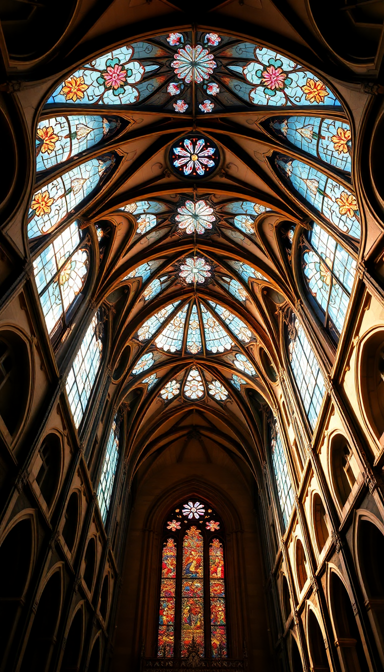 Cathedral Ceiling Stained Glass Light Photorealistic Wallpaper