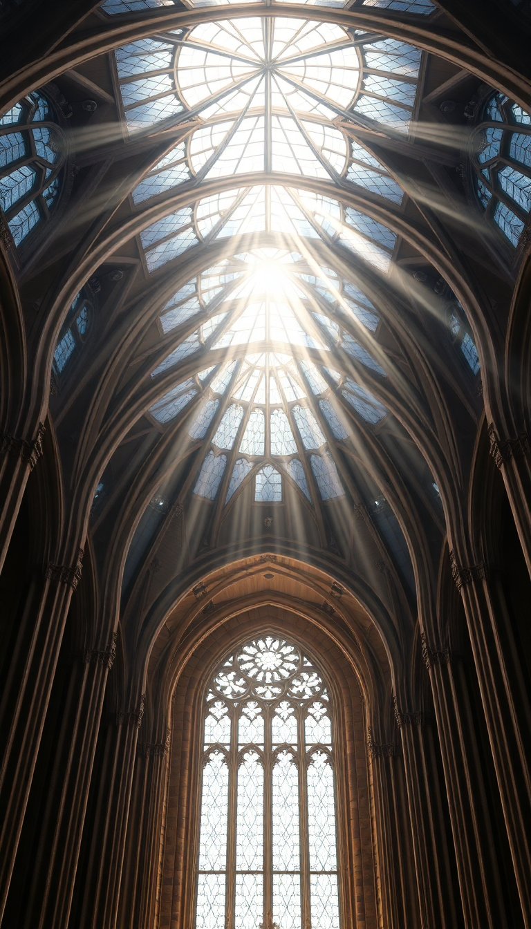 Cathedral Ceiling Stained Glass Light Photorealistic Wallpaper