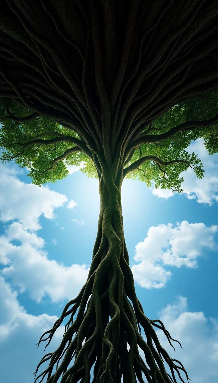 Tree Growing Upside Down Roots Digital art Wallpaper